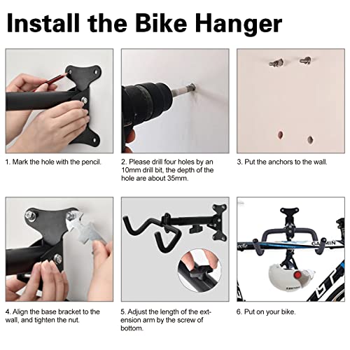 Cyfie Bike Rack Wall Mount Hanger, Horizontal Bicycle Garage Storage Hooks Indoor Bike Holder for Haning Mountain Road Bike in Apartment (2 Pack)