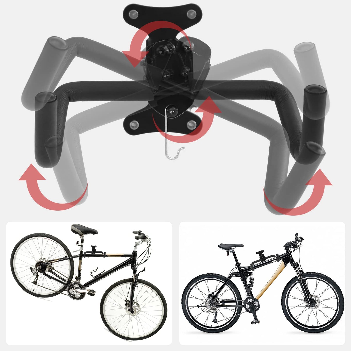 Cyfie Bike Rack Wall Mount Hanger, Horizontal Bicycle Garage Storage Hooks Indoor Bike Holder for Haning Mountain Road Bike in Apartment (2 Pack)
